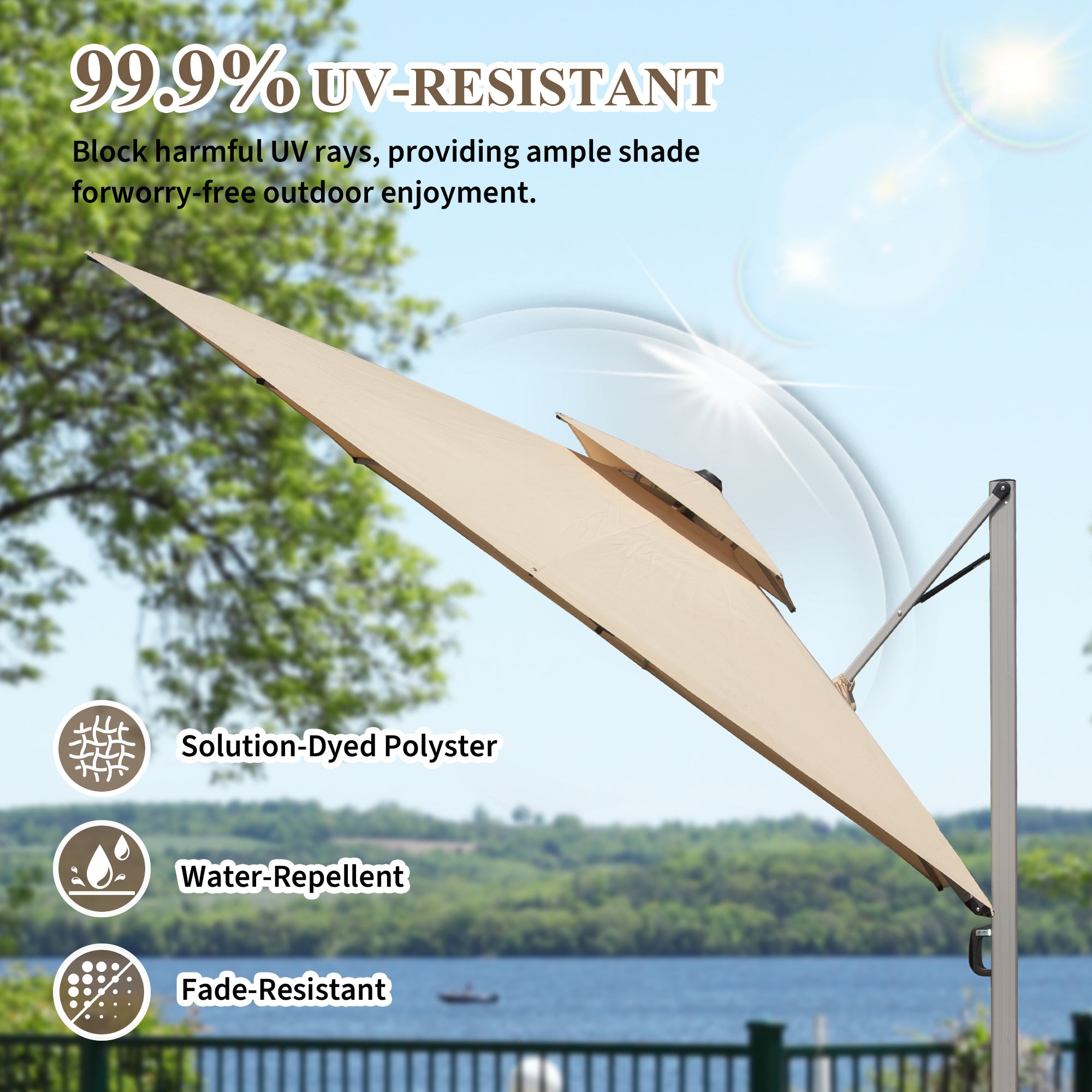 10'X10' Square Cantilever Umbrella with Center Pole, Base Not Included